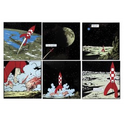 Plaque émaillée Tintin - Lune 35x35 : Fusée quittant la Terre