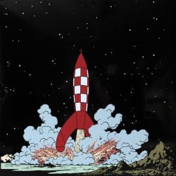 Plaque émaillée Tintin - Lune 35x35 : Alunissage de la Fusée
