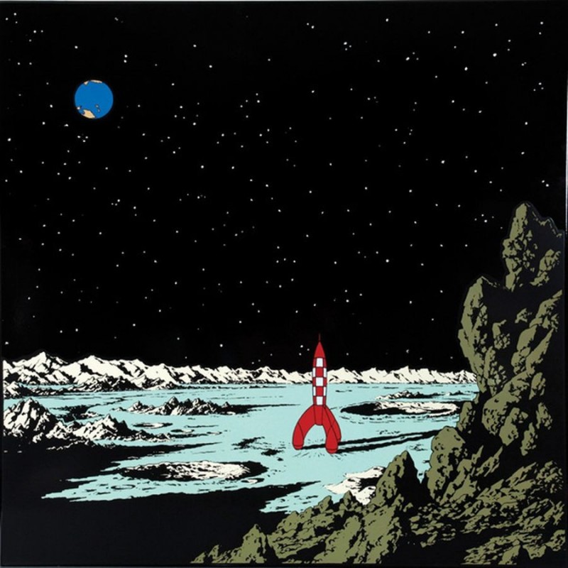 Plaque émaillée Tintin - Lune 35x35 : Terre appelle la Fusée