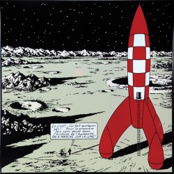 Plaque émaillée Tintin - Lune 100x100 : Tintin marche sur la Lune