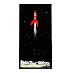 Plaque émaillée Tintin - Lune Convention 23x45 : Alunissage de la fusée