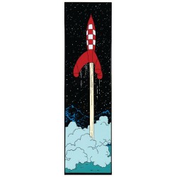 Plaque émaillée Tintin - Lune Verticale 97x27 : Fusée quittant la Lune