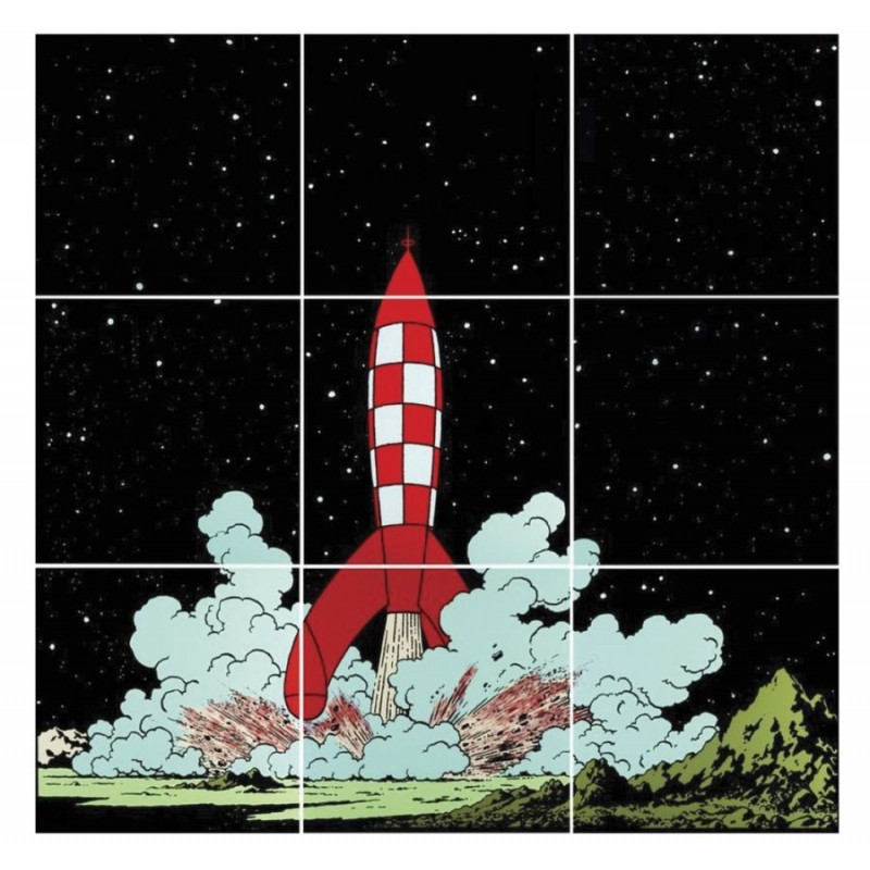 Plaque émaillée Tintin - Lune Puzzle 300x300 : Alunissage de la Fusée