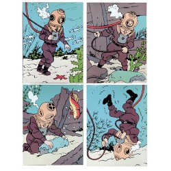 Plaque émaillée Tintin - Licorne Dupond scaphandre 60x82