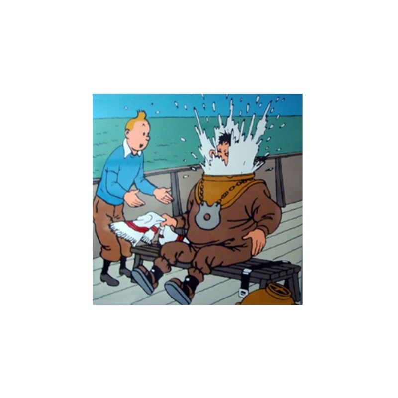 Plaque émaillée Tintin - Licorne "Tintin et Haddock en scaphandre" 100x100