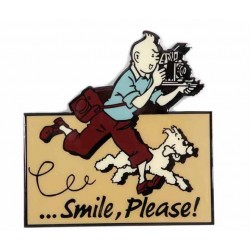 Plaque émaillée Tintin - "Tintin Smile, please" 20x20