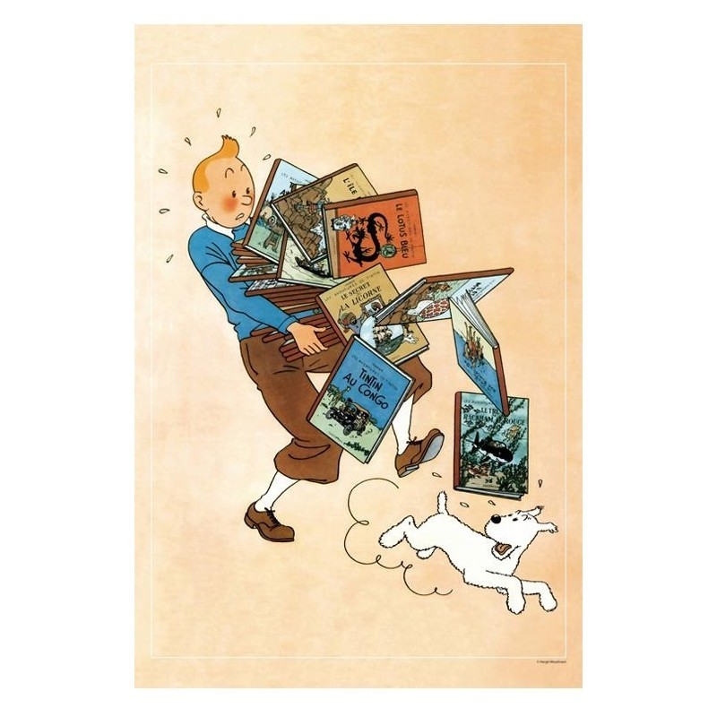 Poster Moulinsart Tintin - "Tintin tenant les Albums"