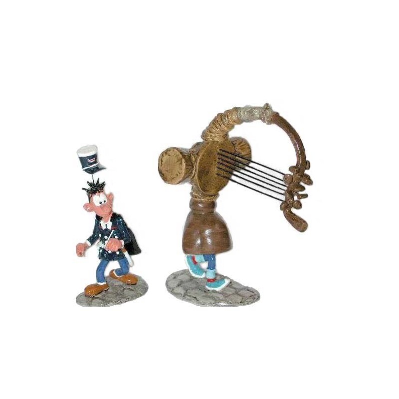 Pixi Franquin Gaston -  Gaston portant son gaffophone et Longtarin