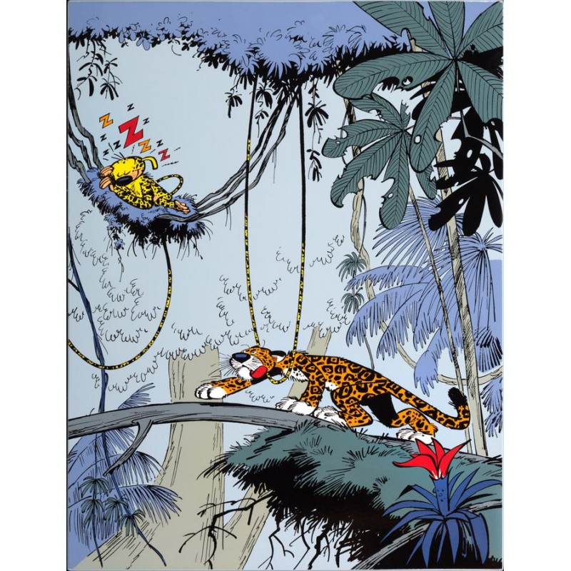 Plaque émaillée Marsupilami - Sieste du Marsupilami 55x74