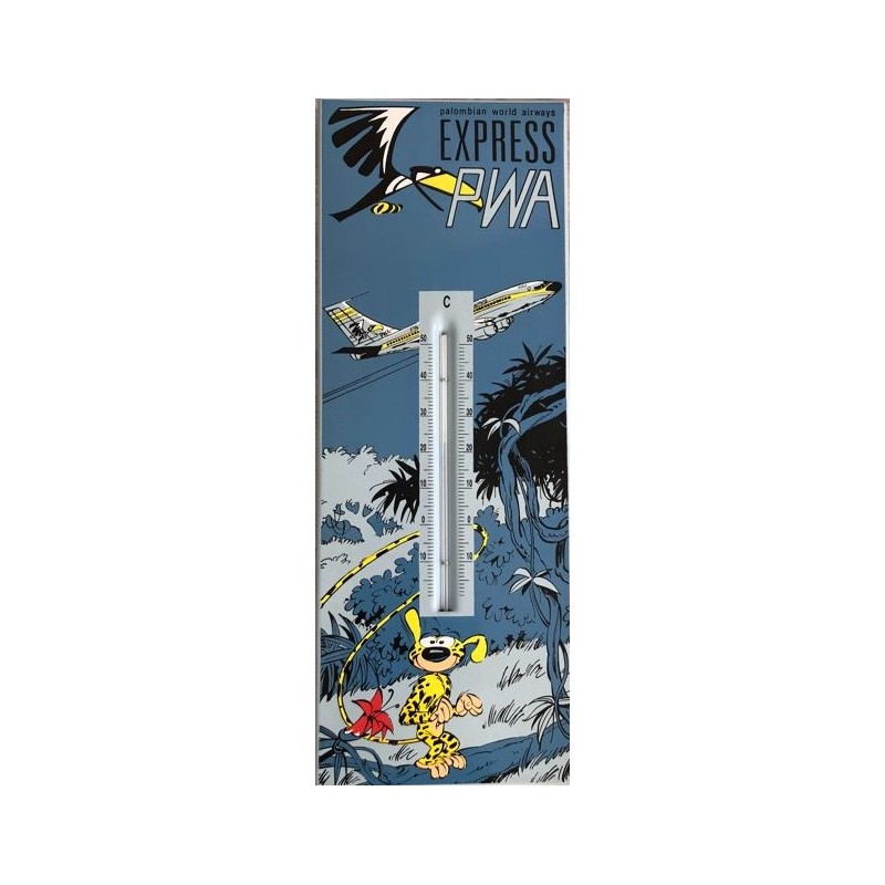 Plaque émaillée Marsupilami - Thermomètre Palombia World Airways PWA 17x45