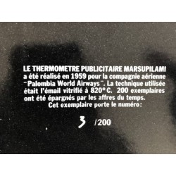 Plaque émaillée Marsupilami - Thermomètre Palombia World Airways PWA 17x45