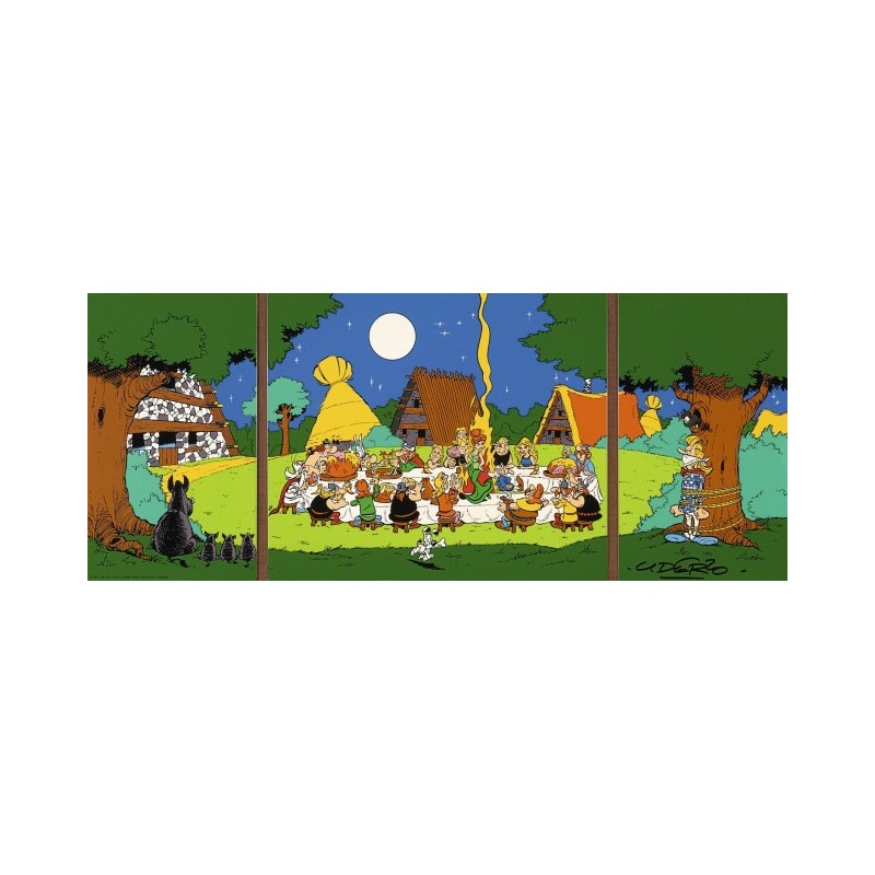 Plaque émaillée Astérix - Banquet (Tryptique) 30x72