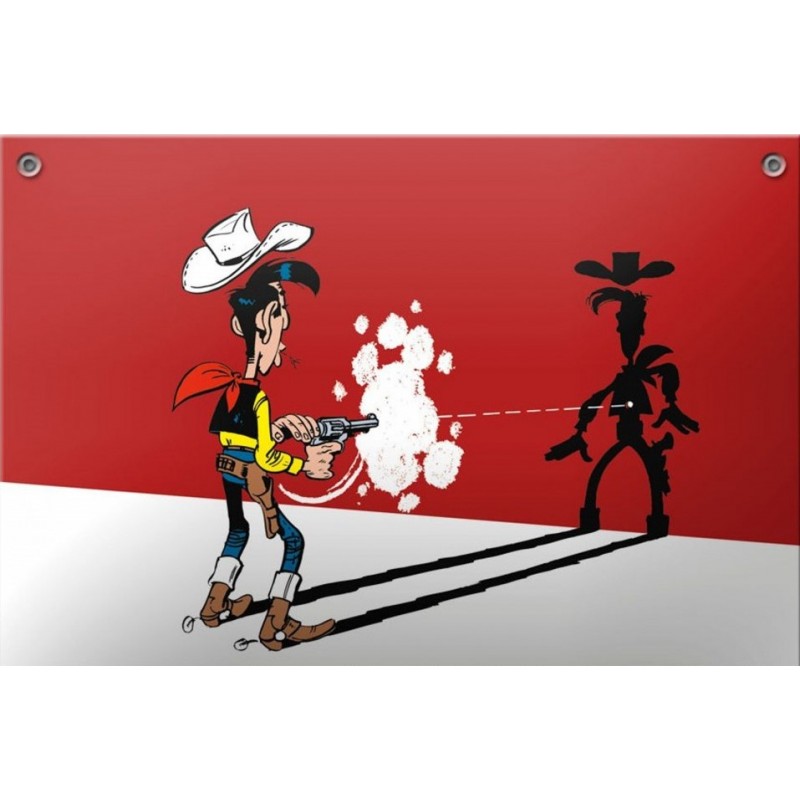 Plaque émaillée Lucky Luke - LL tirant sur son ombre 30x20