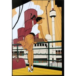 Plaque émaillée Pin-up - Pin-up bateau (couleur) 47x68