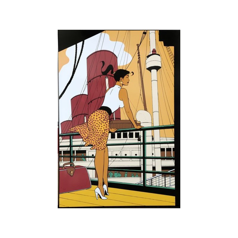 Plaque émaillée Pin-up - Pin-up bateau (couleur) 47x68