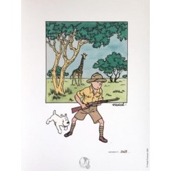 Lithographie Moulinsart Tintin - Tintin et Milou explorateur 18x23