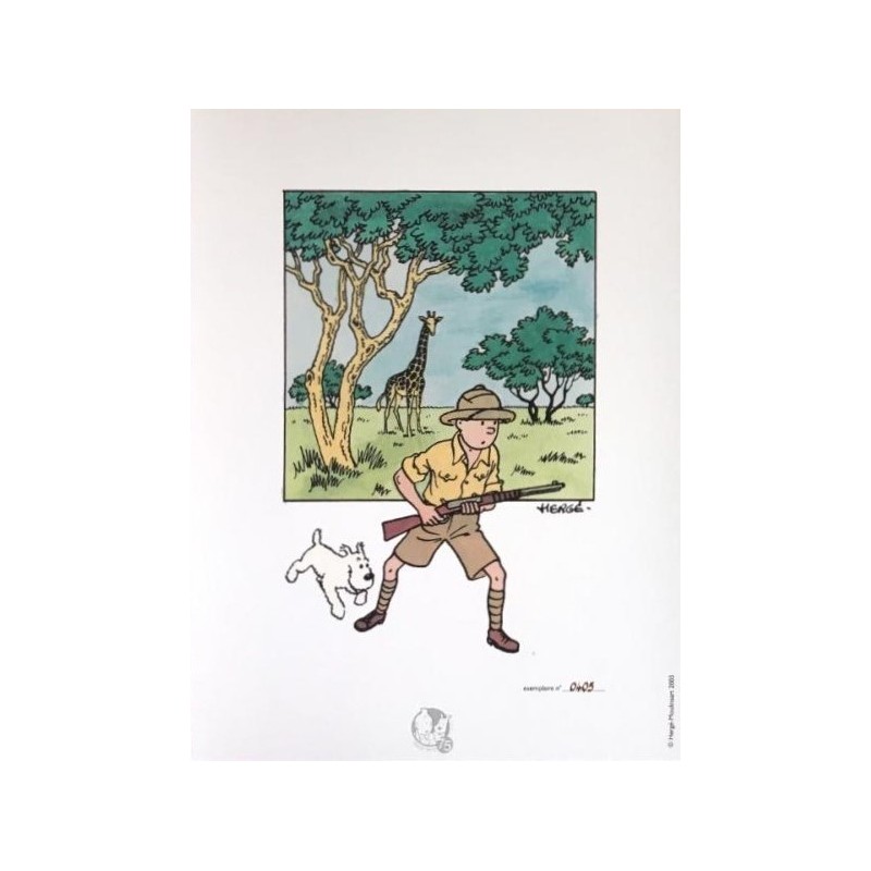 Lithographie Moulinsart Tintin - Tintin et Milou explorateur 18x23