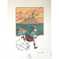 Lithographie Moulinsart Tintin - Tintin et Milou Ecossais 18x23