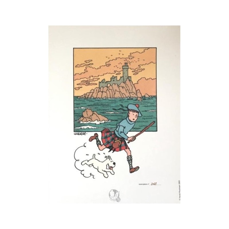 Lithographie Moulinsart Tintin - Tintin et Milou Ecossais 18x23