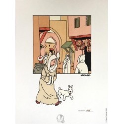 Lithographie Moulinsart Tintin - Tintin et Milou oriental 18x23