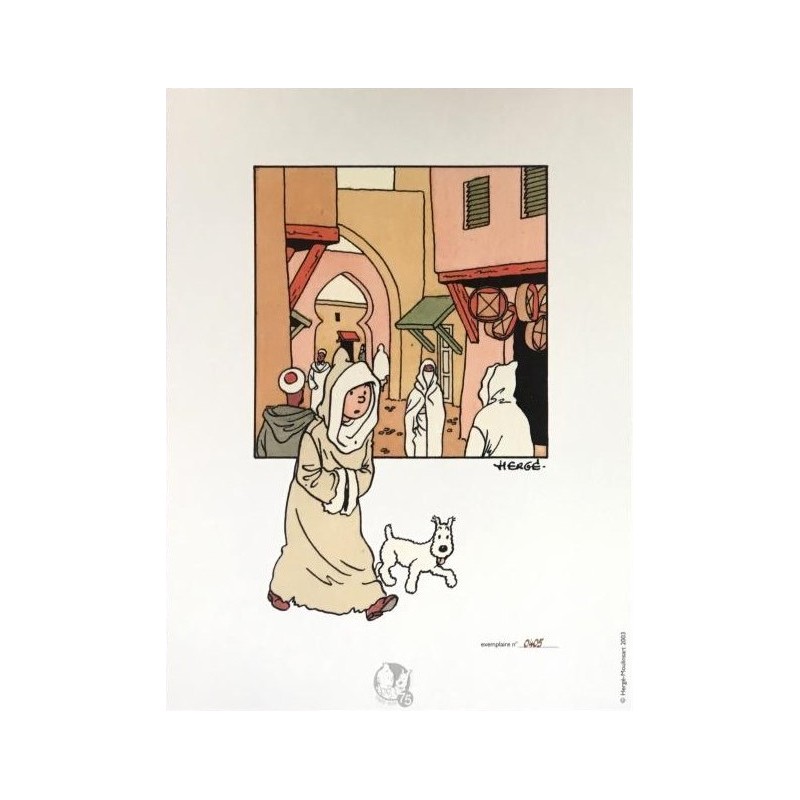 Lithographie Moulinsart Tintin - Tintin et Milou oriental 18x23