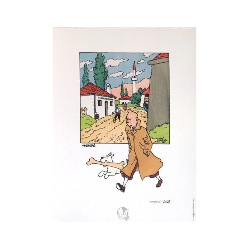 Lithographie Moulinsart Tintin - Tintin et Milou voyageur 18x23