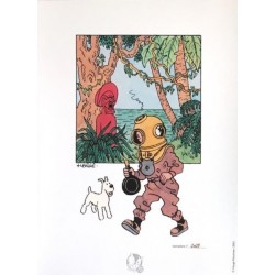 Lithographie Moulinsart Tintin - Tintin et Milou scaphandre 18x23