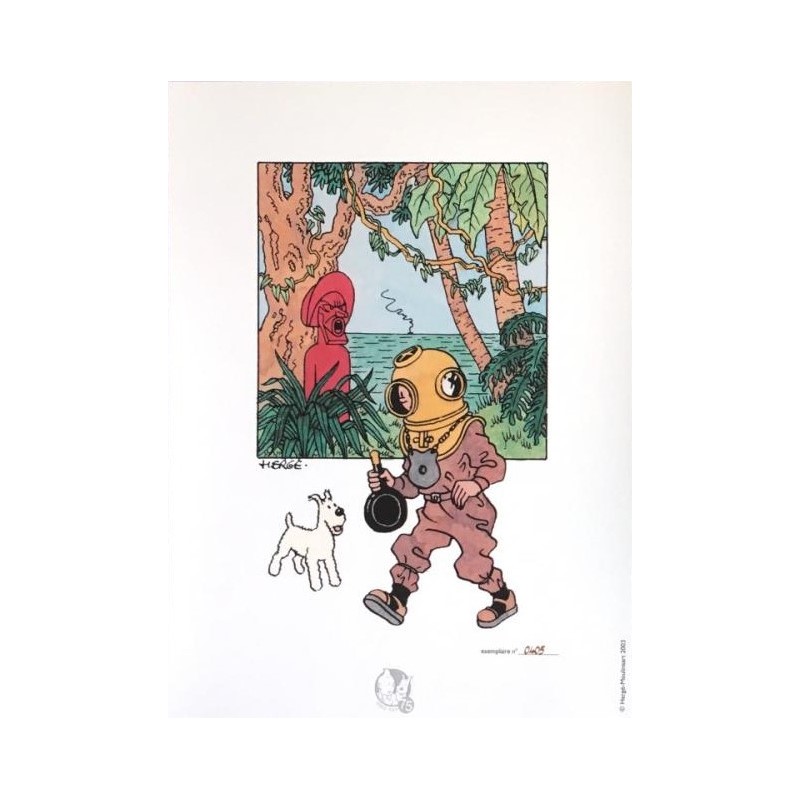 Lithographie Moulinsart Tintin - Tintin et Milou scaphandre 18x23