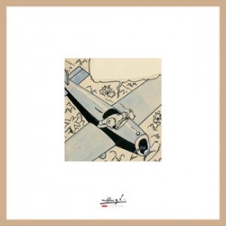 Lithographie Moulinsart Tintin - Cigares du Pharaon avion (encadrée) 37,5x37,5