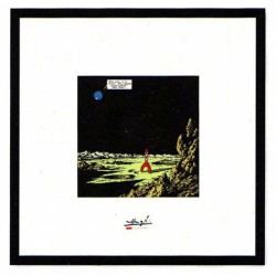 Lithographie Moulinsart Tintin - Lune "Allo, ici la Terre..." (encadrée) 37,5x37,5