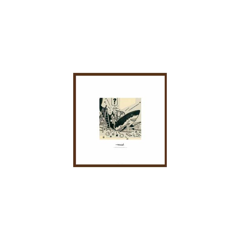 Lithographie Moulinsart Tintin - Rackham requin Tournesol (encadrée) 37,5x37,5