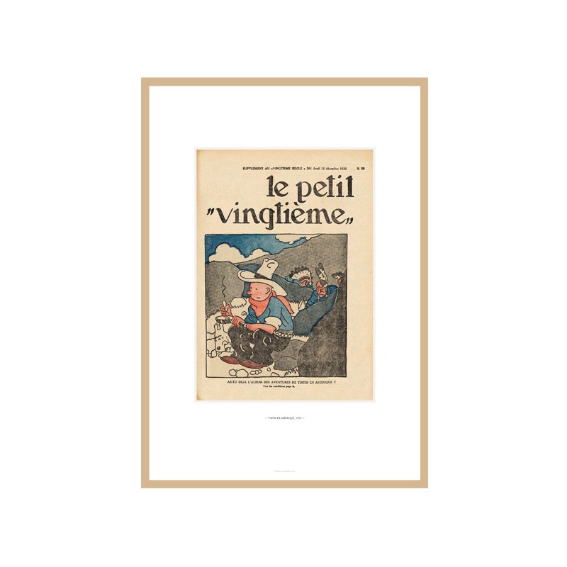 Lithographie Moulinsart Tintin - Petit XXème Tintin Amérique (encadrée) 37x52
