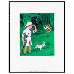 Lithographie Moulinsart Tintin - Tintin Congo gouache couleur 60x80