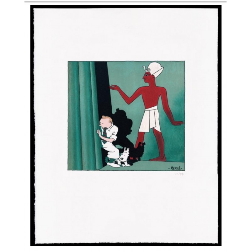 Lithographie Moulinsart Tintin - Cigares Pharaon gouache couleur 60x80