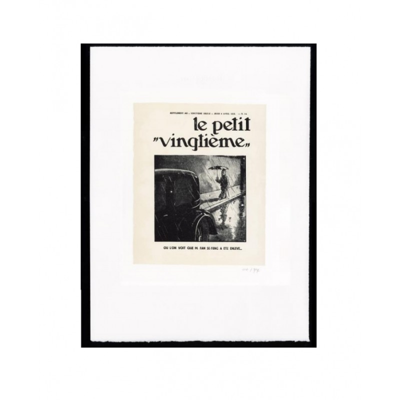 Lithographie Moulinsart Tintin - Petit XXème Lotus Bleu pluie 40x60