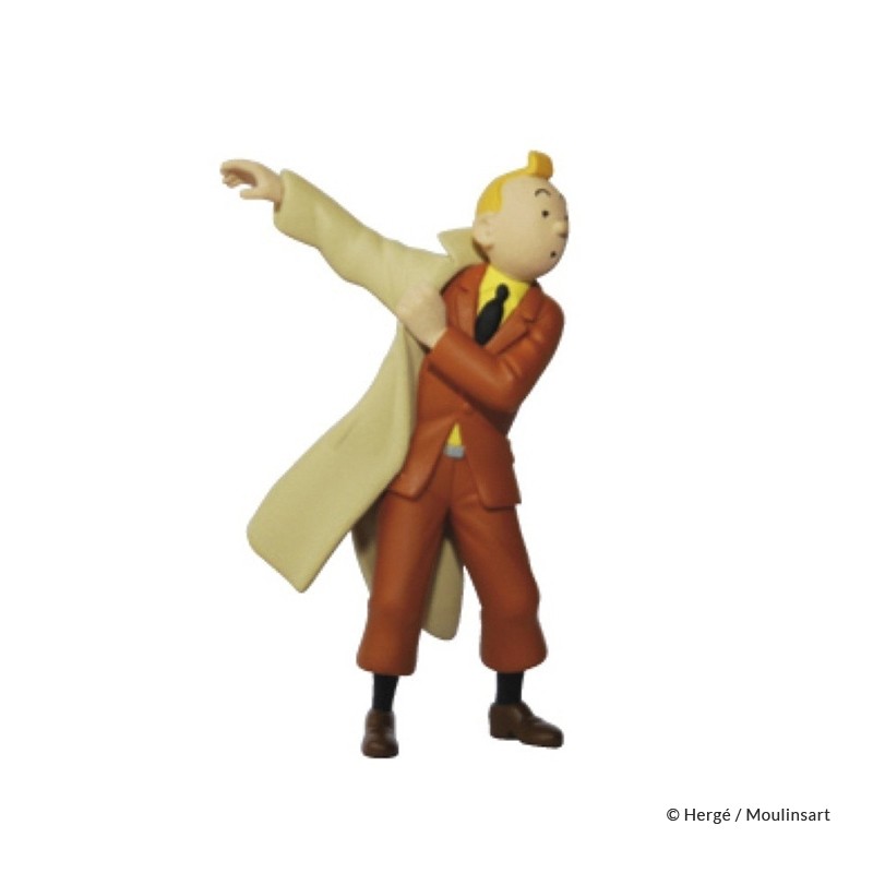 Figurine Moulinsart Tintin - Tintin mettant son trench 8,5 cm