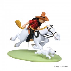 Figurine Moulinsart Tintin - Tintin cow-boy à cheval Amérique colorisé