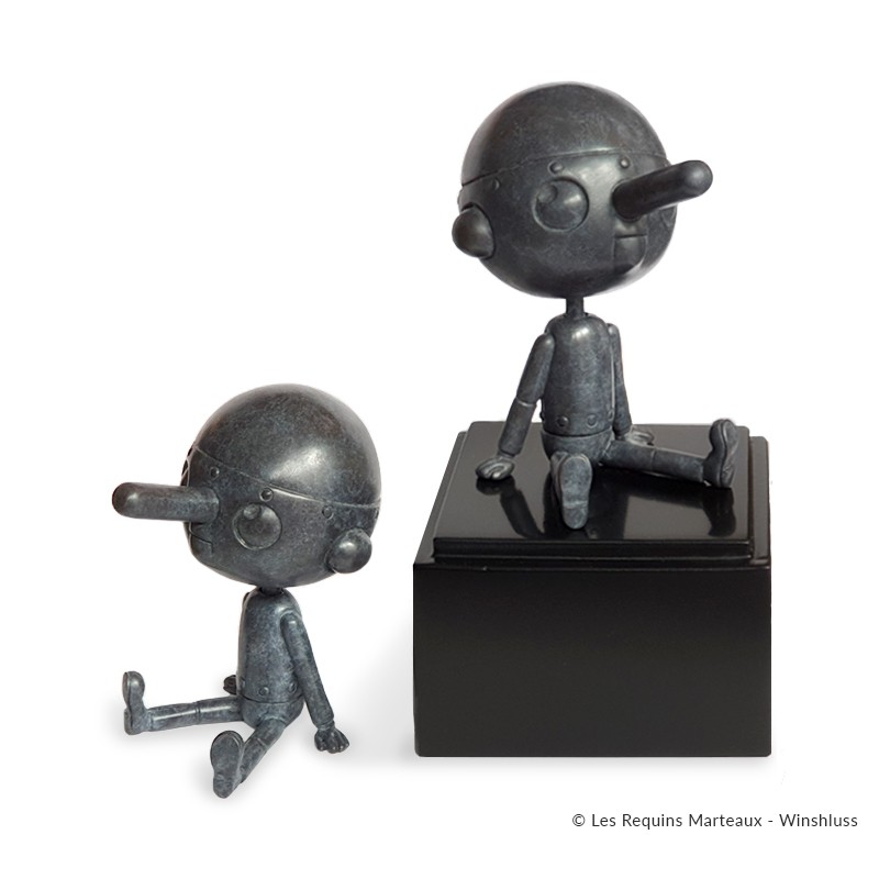 Bronze d'art Winshluss Pinocchio - Pinocchio rêveur (gris anthracite)