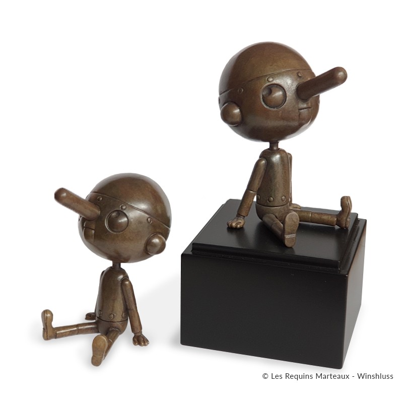 Bronze d'art Winshluss Pinocchio - Pinocchio rêveur (brun vieili)