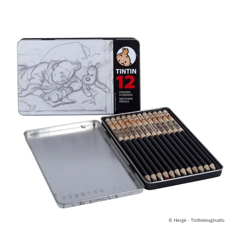 Papeterie Moulinsart Tintin - Boite Métal Tibet 12 crayons à croquis HB