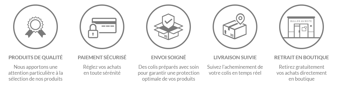 Paiement sécurisé : Réglez vos achats en toute sérénité - Envoi soigné : Tous nos colis sont préparés avec soin pour garantir une protection optimale de vos produits - Livraison suivie : Suivez l'acheminement de votre colis en temps réel -Retrait en magasin : Retirez gratuitement vos achats directement en boutique